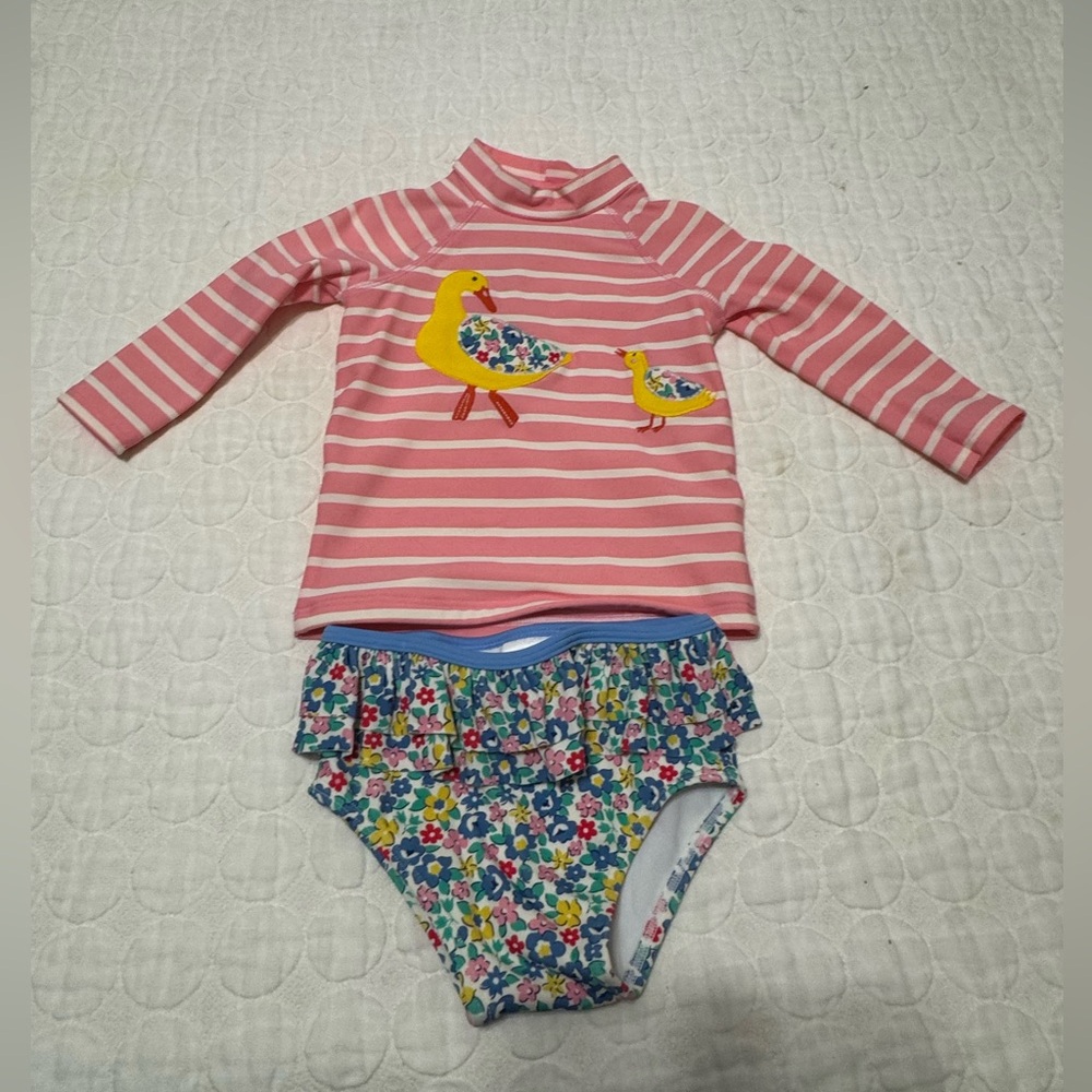 Baby Boden Baby Girls Pink Striped Swim Set - Size 6-9 months